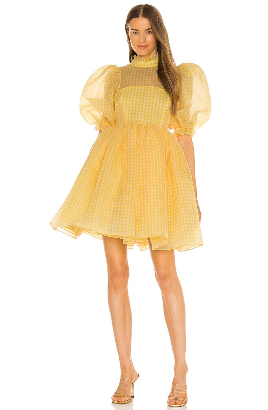 NWT Selkie Yellow Buttercream Gingham Royal Puff Dress Size Small